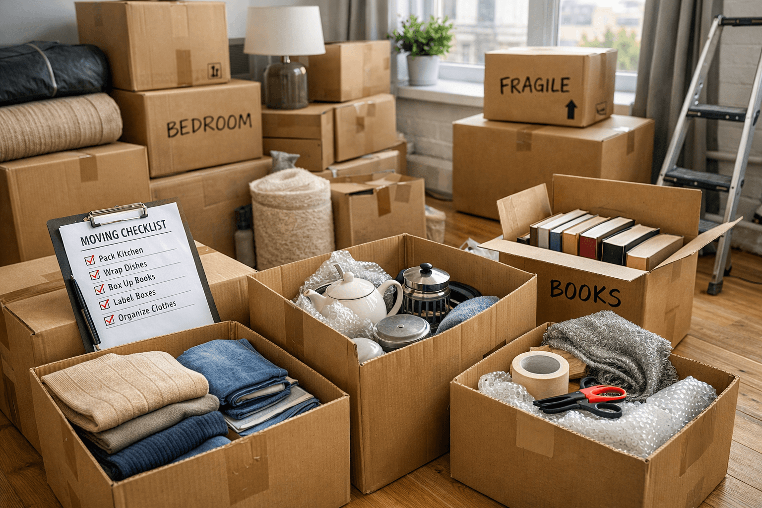 אילוסטרציה של המאמר אריזת חפצים להובלת דירה בישראל – מדריך מקיף 2026